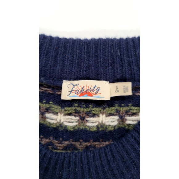 Faherty Womens Small Fair Isle Merino Wool Blend Sweater Vest Pullover Knit Navy - Picture 6 of 8